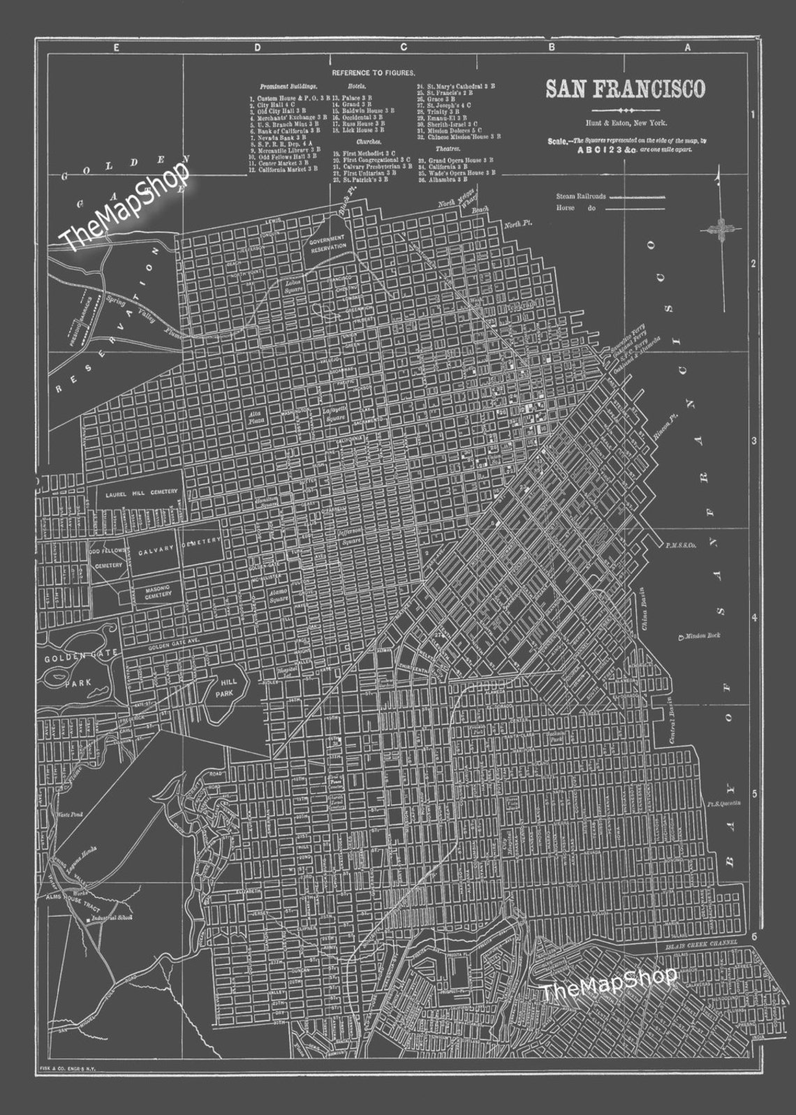 San Francisco Map San Francisco Street Map Vintage Dark Gray | Etsy