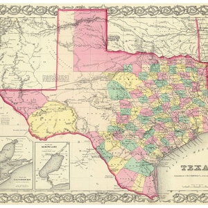 Texas State Map Vintage Print Poster