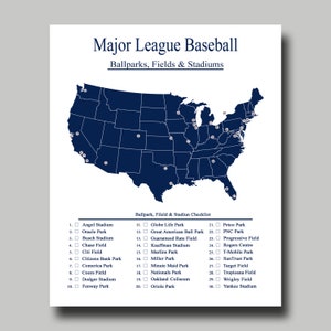 MLB Ballparks - Baseball - Travel Map - Print - Poster - Checklist - 2020 Update