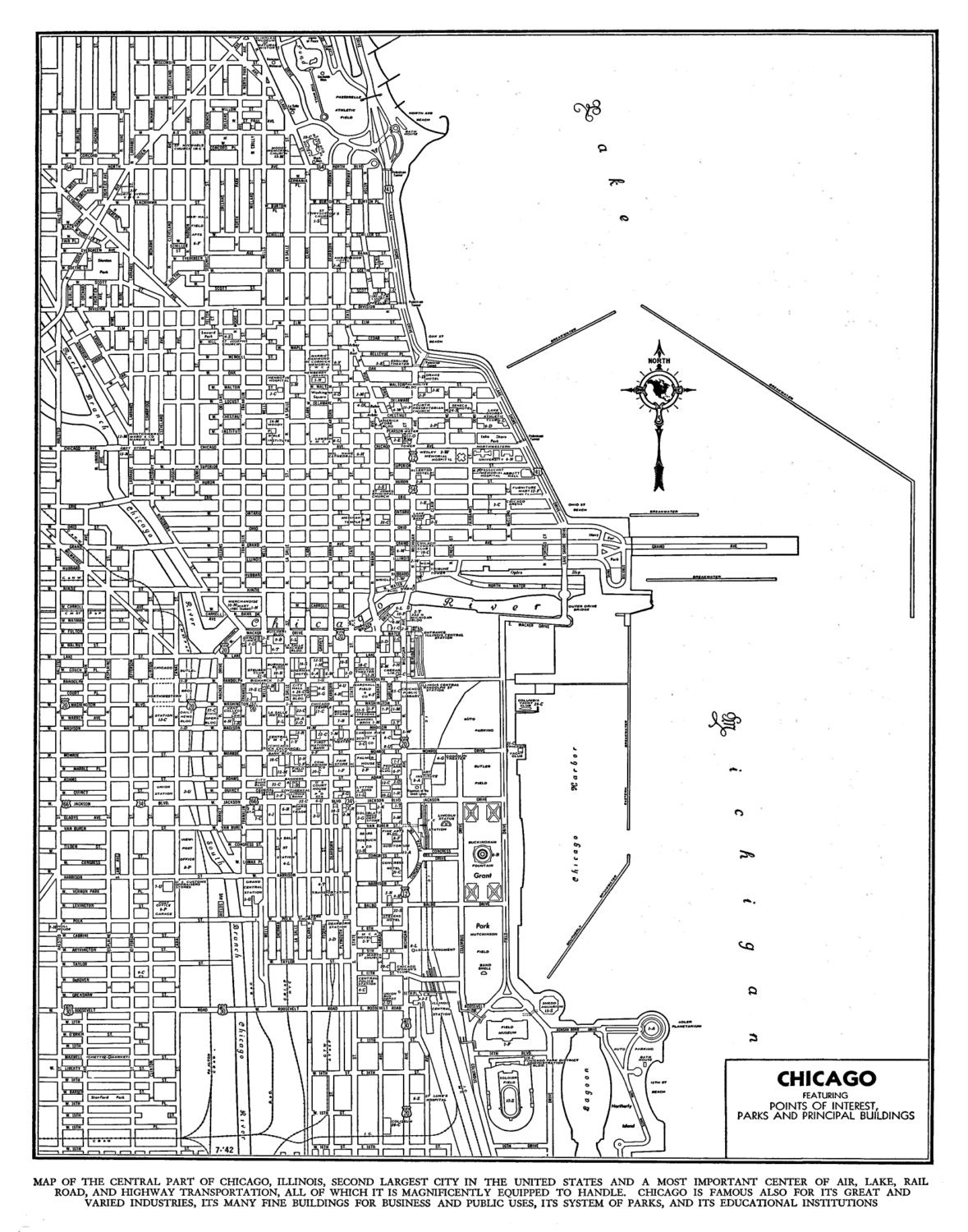 1944 Chicago Street Map Vintage Print Poster Etsy