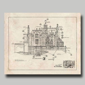 Disney World - Haunted Mansion - Blueprint -  Disney - Disneyland - Black Ink - Print - Poster