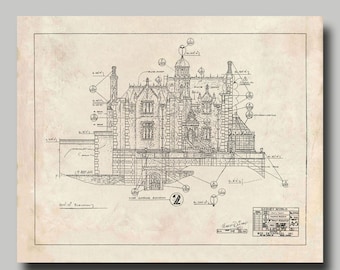 Disney World - Haunted Mansion - Blueprint -  Disney - Disneyland - Black Ink - Print - Poster
