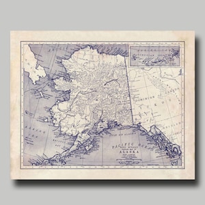 Alaska Map - State Map - Vintage - Blueprint - Print Poster