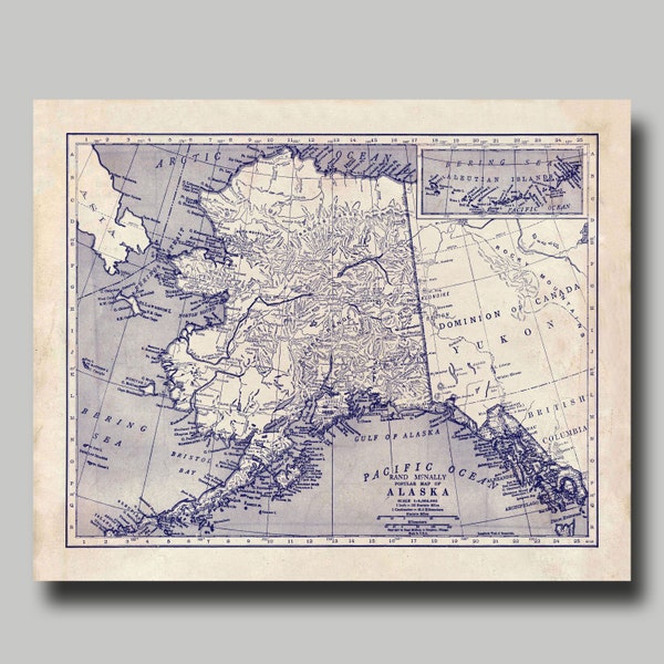 Alaska Map - State Map - Vintage - Blueprint - Print Poster