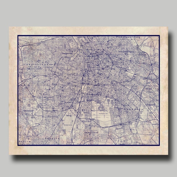 Berlin - Germany - Map - Street Map - Vintage -Print - Poster Blueprint