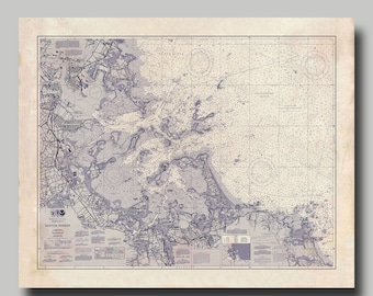 Boston Bay - Nautical Map - Nautical Chart - Blueprint - Vintage
