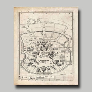 Disney World - Epcot - Blueprint - Map - Vintage - Grunge - Black Ink- Print - Poster
