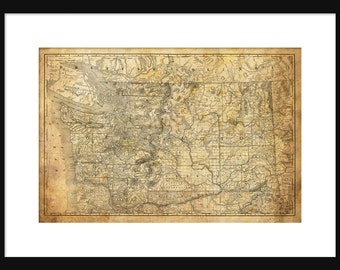 Washington State Map Vintage Print Poster Grunge