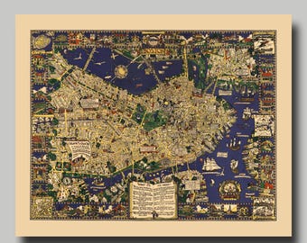 Boston - carte - plan des rues - vintage - impression - affiche - panoramique