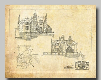 Disney World - Haunted Mansion - Blueprint -  Disney - Disneyland - Vintage - Black Ink - Sepia - Print - Poster