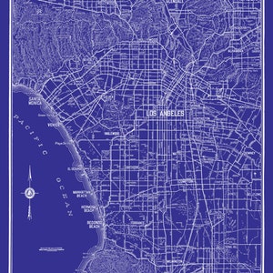 Los Angeles - Map - Street Map - Vintage - Blueprint - Print - Poster