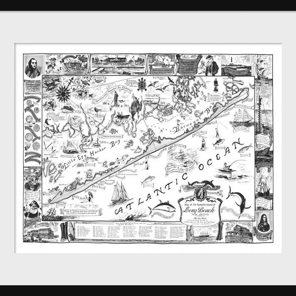 Mapa de Long Beach Island - Póster impreso - Blanco y negro