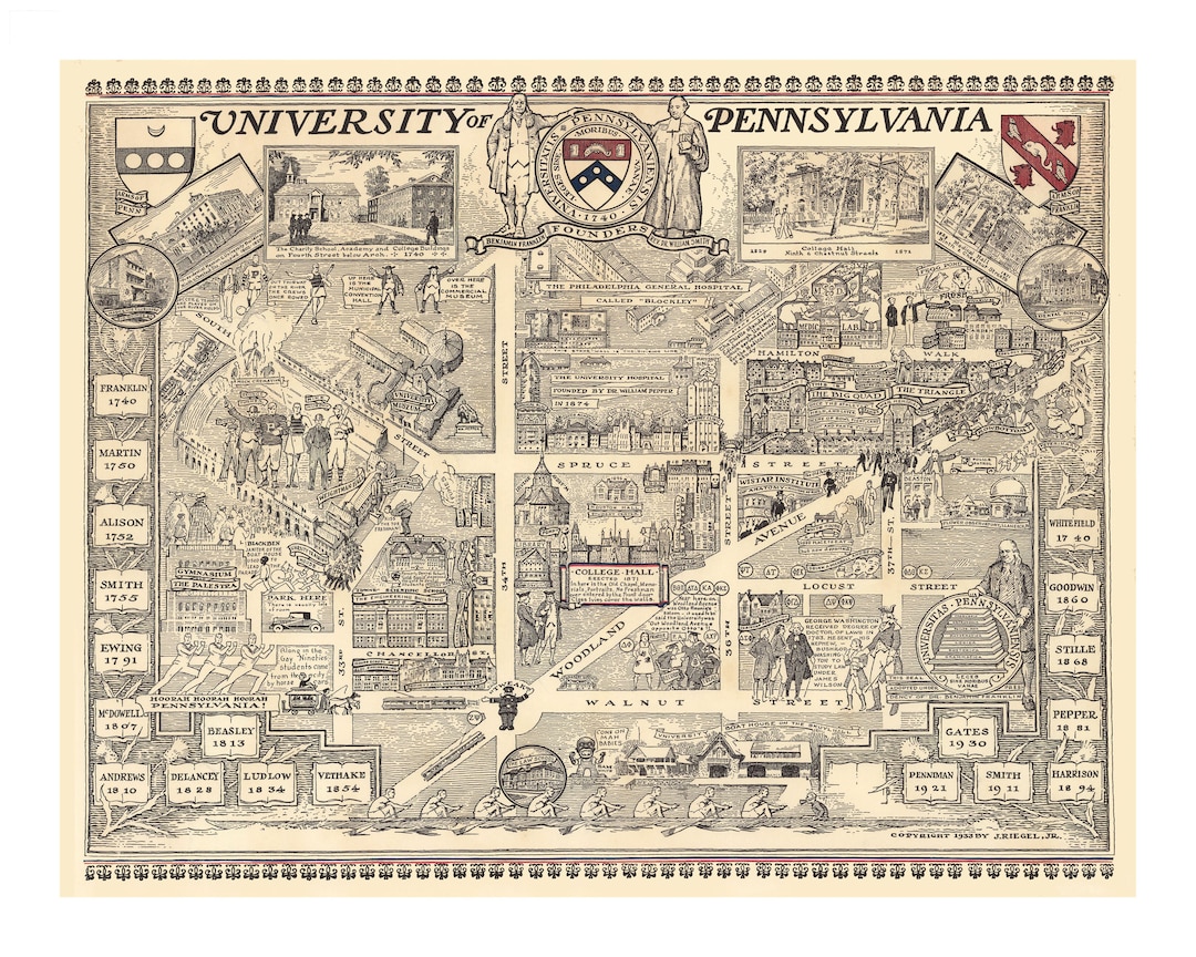 University of Pennsylvania - Map - Vintage - Print - Poster - U Penn - Etsy