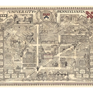 University of Pennsylvania  - Map - Vintage - Print - Poster - U Penn