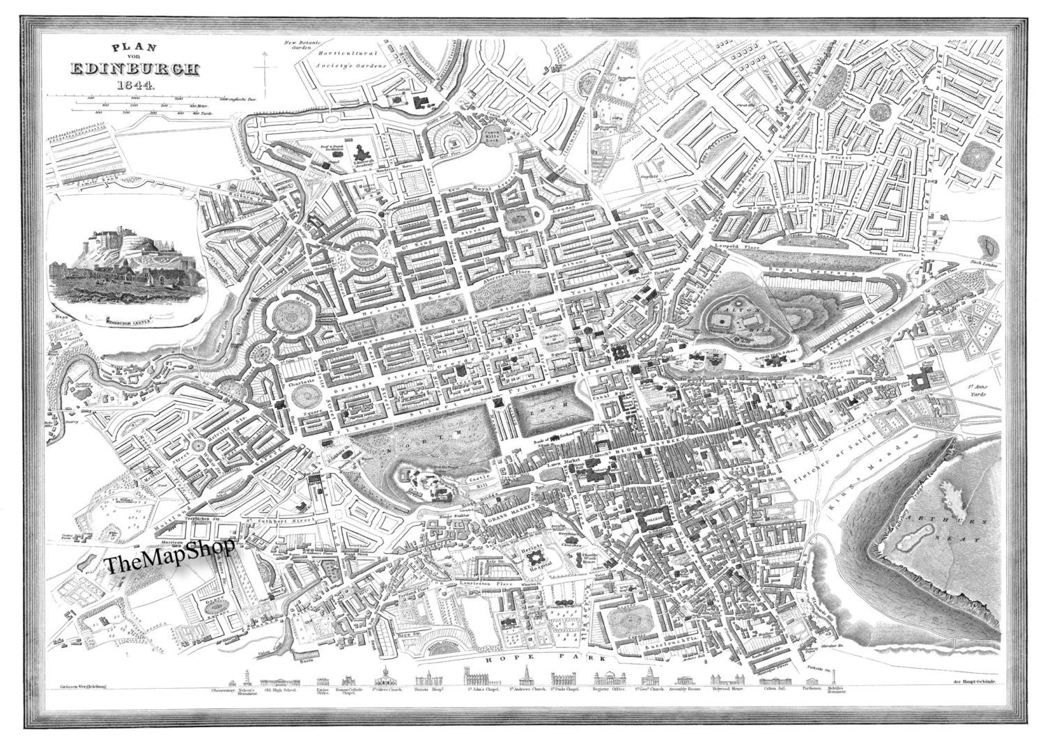 Vintage Map of Edinburgh Scotland Print Poster | Etsy