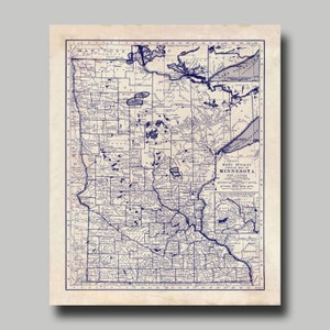 Minnesota -  Map - State Map - Vintage - Blueprint - Print - Poster