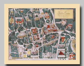 Université de Californie - Berkley Campus - - Carte - vintage - Impression - Poster -