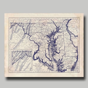 Maryland -  Map - State Map - Vintage - Blueprint - Print Poster