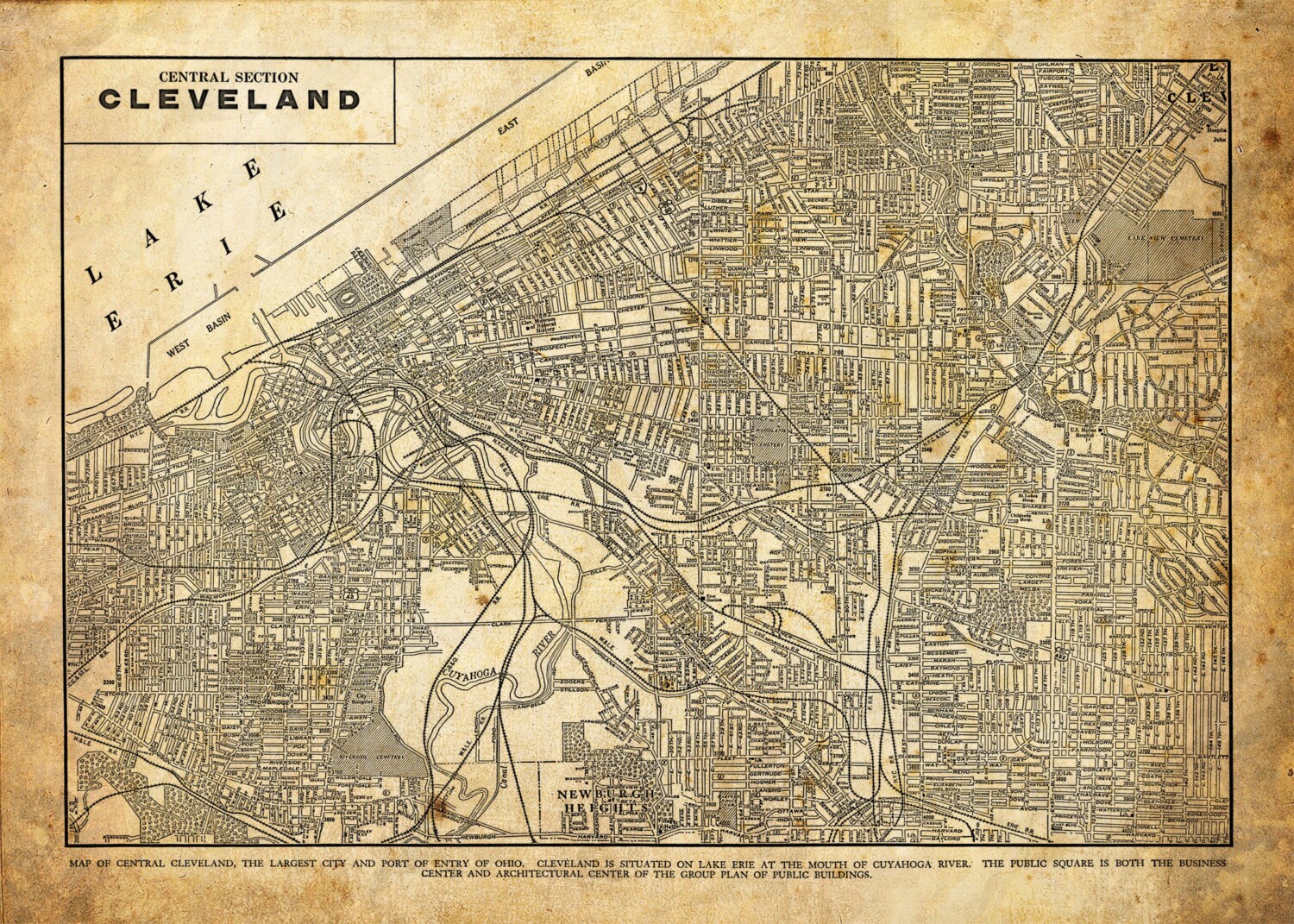 Cleveland Ohio Street Map Vintage Sepia Grunge Print Poster | Etsy