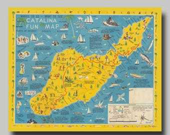 Catalina Island -  Map - Map Art - Print - Poster
