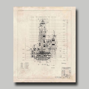 Disney World - Tower of Terror Mansion - Blueprint -  Disney - Disneyland - Vintage - Black Ink - Grunge- Print - Poster