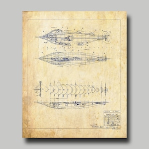 Disneyland - Nautilus Submarine - Blueprint - Disney - Blue Ink - Disney World - Vintage Grunge Sepia- Print - Poster