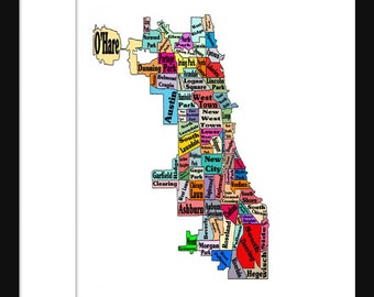 Chicago Map - Print - Poster - Neighborhoods