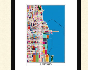 Chicago Map Rainbow Map Print Poster