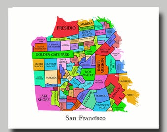 San Francisco- Map - San Fran - Multi Color - Neighborhood Map-    Print Poster