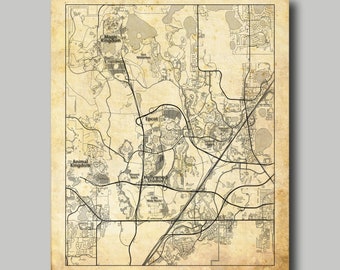 Disney World Map - Vintage - Disney Map - Panoramic - Sepia - Map of Disney World - Print - Poster