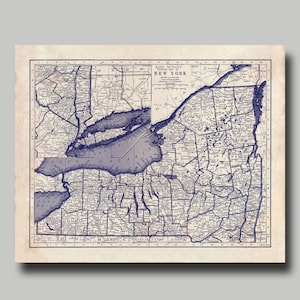 New York - State Map - Vintage -Blueprint  - Grunge