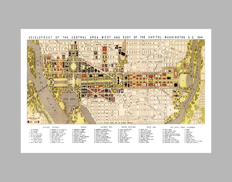 Washington DC Map Panoramic Map Vintage The Mall image 1