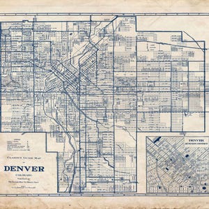 Denver - Mapa - Vintage - Plano - Grunge - Impresión - Póster