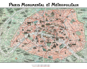 Paris Monuments Map Etsy