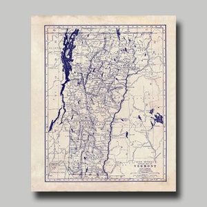 Vermont -  Map - State Map - Vintage - Blueprint - Print - Poster