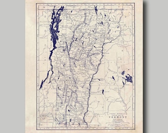 Vermont -  Map - State Map - Vintage - Blueprint - Print - Poster