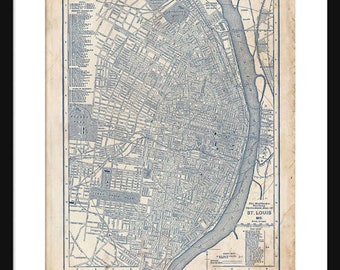 St Louis - Street Map - Vintage - Grunge Blue Print - Print - Poster