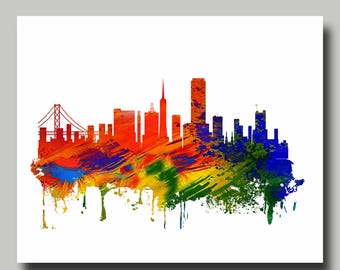 San Francisco - carte - ville venteuse - multicolore - impression - affiche - ligne d'horizon - paysage urbain
