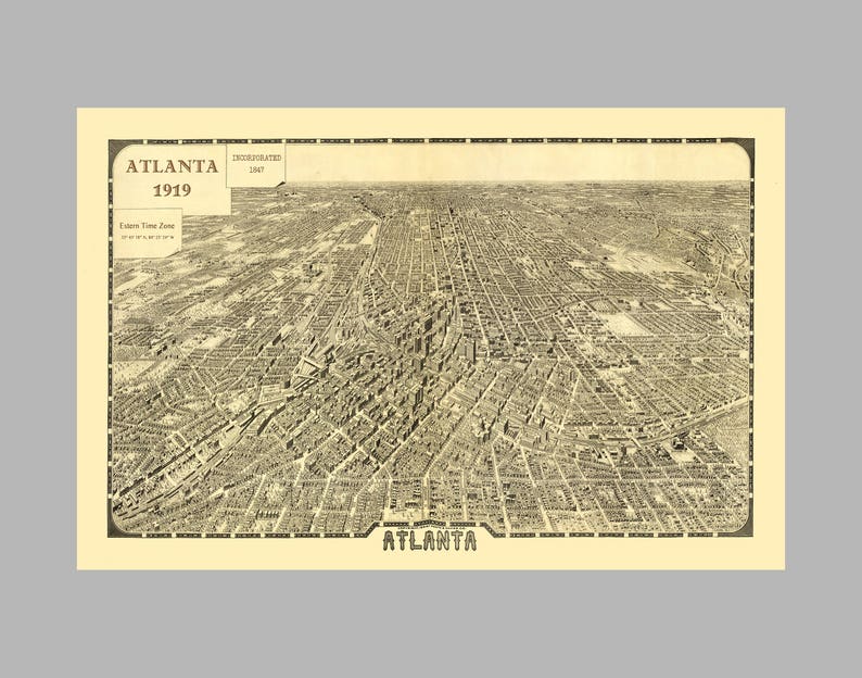 Atlanta Georgia Panoramic Map Birds Eye View Print | Etsy