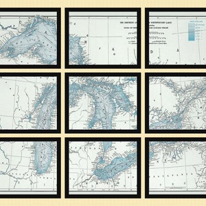 Great Lakes - 9 Panel Section Map Poster Print