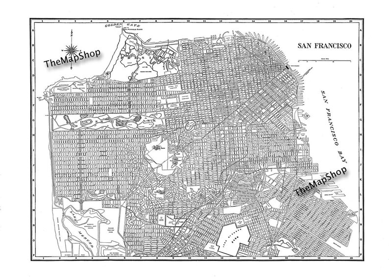 San Francisco Map Street Map Vintage Print Poster image 1