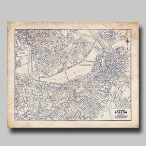 Boston - Map - Street Map - Vintage - Print - Poster - Blueprint