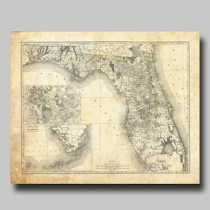 Florida - State-  Map - Vintage - Print - Poster - Grunge
