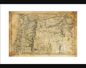 May include: An antique map of the United States, showing the states of Washington, Oregon, Idaho, Montana, Wyoming, North Dakota, South Dakota, Nebraska, and Minnesota. The map is drawn in black ink on a beige background and includes topographical details.