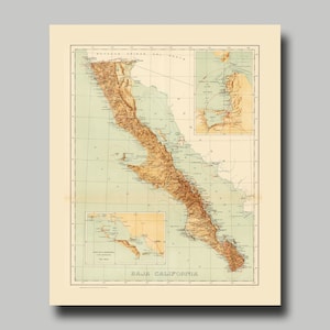 Baja California -  Map - State Map - Vintage - Print - Poster