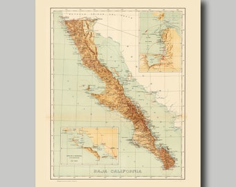 Baja California -  Map - State Map - Vintage - Print - Poster