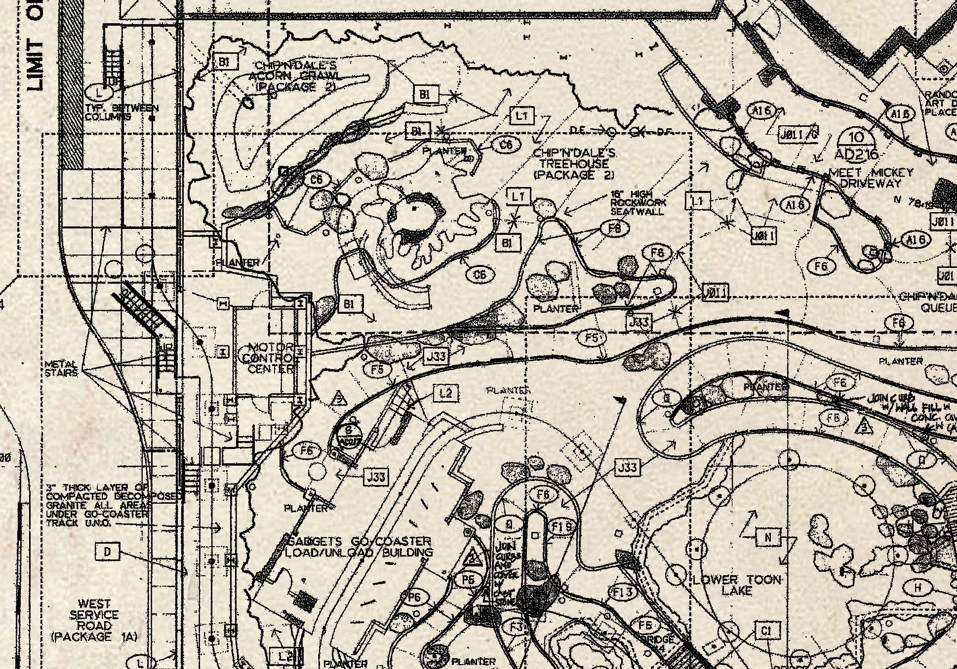 Toontown Layout Disneyland - Toontown - Blueprint - Map - Vintage - Black Ink - Print ...