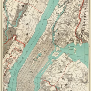 New York City Map 1890 Map of New York Newark Brooklyn Vintage Print Poster