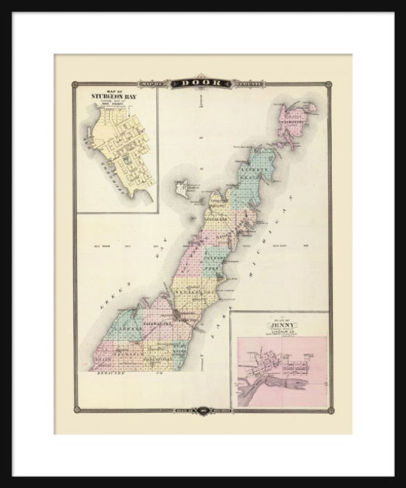 Door County Wisconsin Map Print Poster Sturgeon Bay