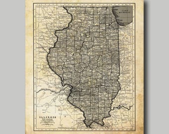 Illinois State Map Vintage Print Poster Grunge
